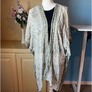 Pure Jill Oversized Sage Green Kimono S-L Forest Fairy Floral Earthy Indie Boho
